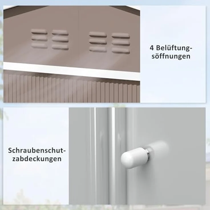 Outsunny Verzinkter Stahl Gerätehaus 4,9m² 277x195x192cm Geräteschuppen mit Satteldach, Fundament, Abschließbarer Schiebetür, wetterfest Hellgrau – Bild 8