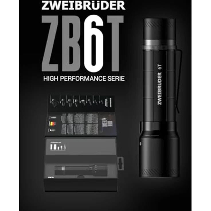 Zweibrüder ZB6T Taschenlampe 3000 Lumen – LED-Lampe mit Auto-Focus-Funktion, USB-C aufladbar, IP67 wasser- und staubgeschützt, 4 Lichtmodi für Outdoor und Freizeit – Bild 2