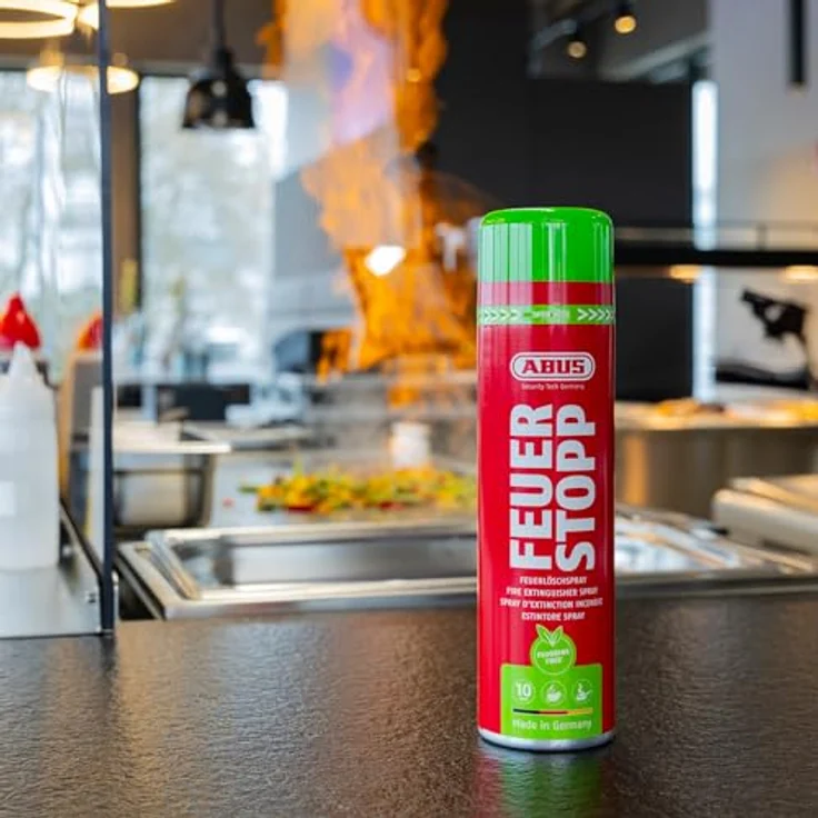 ABUS Feuerlöschspray Feuerstopp AFS625, fluorfrei, handlicher Feuerlöscher für Brandklassen 5A und 5F, 10 Jahre Haltbarkeit, für Haushalt, Küche, Camper und Grill – Bild 4