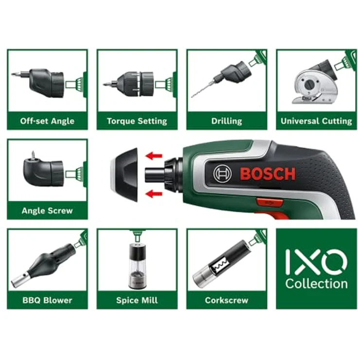 Bosch Akkuschrauber IXO (7. Generation; 3,6V; 2,0Ah; 5,5Nm; Set inkl. Winkel- und Exzenter-Aufsatz; mit Mikro-USB-Kabel; schraubt bis zu 190 Schrauben; in Aufbewahrungsbox) – Bild 2