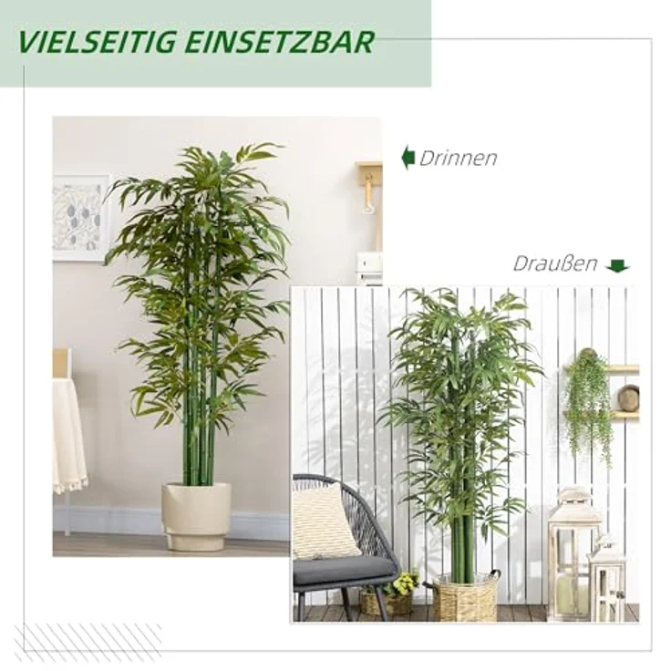 HOMCOM Künstliche Pflanze, 180 cm Kunstpflanze, Künstlicher Bambusbaum, Kunstbaum mit Übertopf, Zimmerpflanze wie echt, für Wohnzimmer, Schlafzimmer, Grün – Bild 4