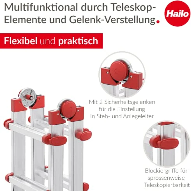 Hailo Alu-Multifunktions-Teleskopleiter M80 4x5 Sprossen - Hailo – Bild 3