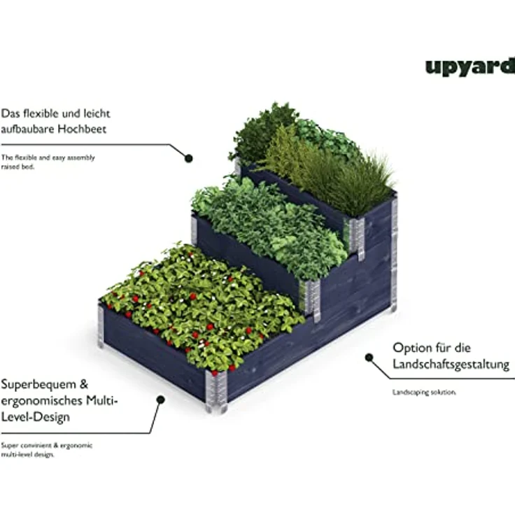 Upyard Stepped Bed - modernes Hochbeet aus Paletten - modulares, mehrstufiges Hochbeet aus Naturholz für Garten und Terrasse, 120x80x58,5, Schwarz – Bild 5