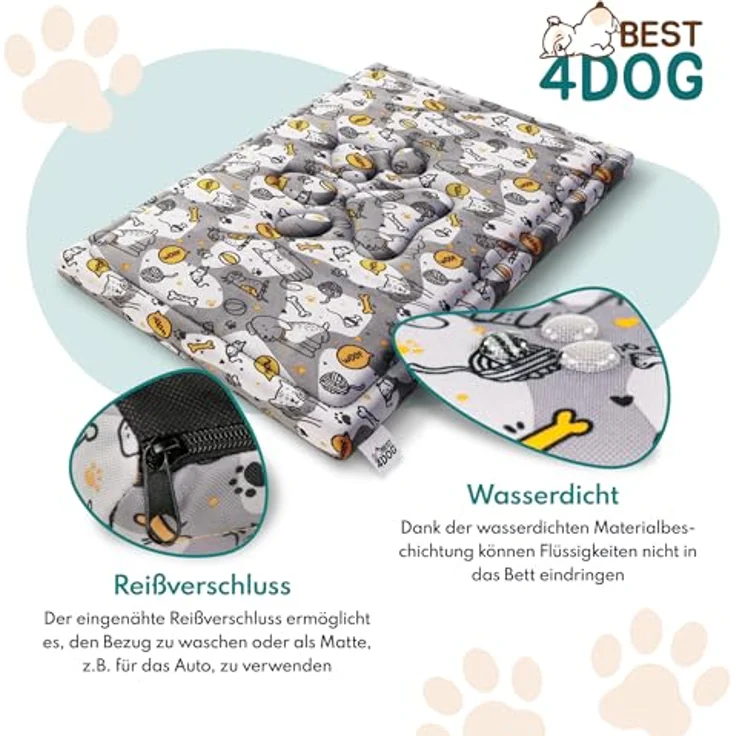 FDM Luna wasserdichtes Hundebett 100 x 70 cm Polyurethanschaum mit waschbarem Bezug Grau mit Gelb – Bild 4