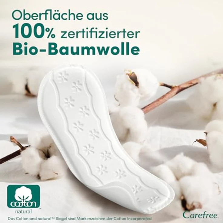 Carefree 100% Organic Cotton Topsheet Normal, parfümfrei Slipeinlagen aus 100% Bio-Baumwolle, 30 Stück, für sensible Haut – Bild 2