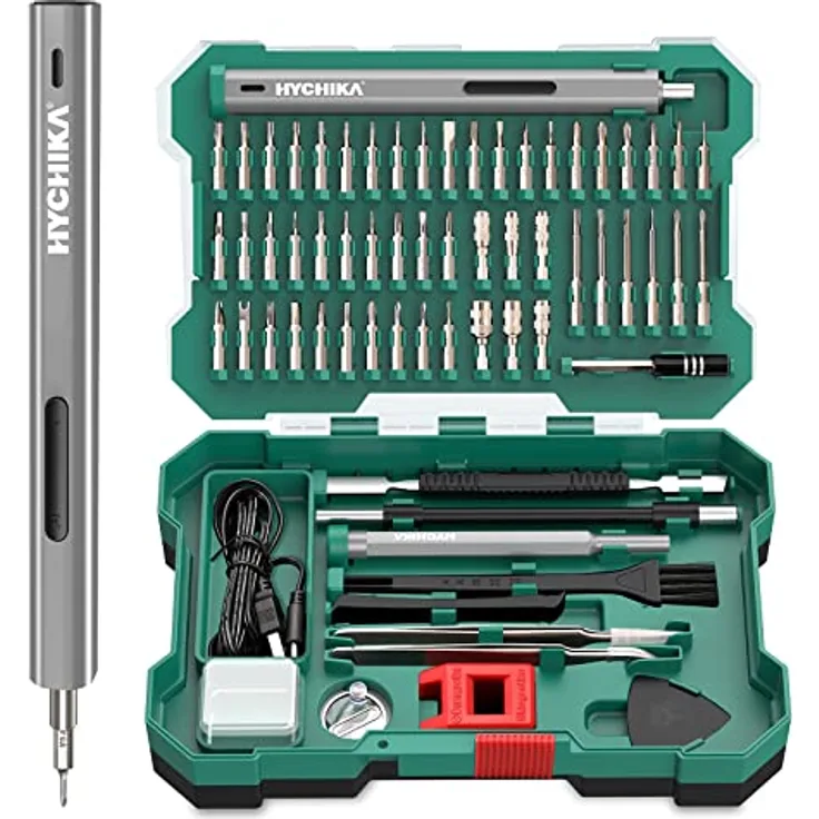 Elektrischer Schraubendreher Feinmechaniker Set, 67 in 1 HYCHIKA Mini Schraubenzieher Werkzeug set LED-Lichter USB Wiederaufladbar Magnetische Bohrer für PC Kamera Telefon Drohne Spielkonsole