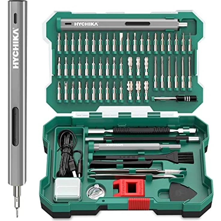 Elektrischer Schraubendreher Feinmechaniker Set, 67 in 1 HYCHIKA Mini Schraubenzieher Werkzeug set LED-Lichter USB Wiederaufladbar Magnetische Bohrer für PC Kamera Telefon Drohne Spielkonsole – Bild 1
