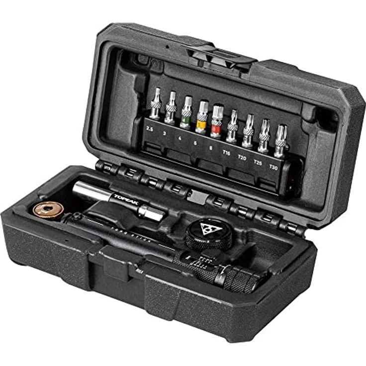 Topeak Torq Stick Pro, Drehmomentschlüssel mit einstellbarem Drehmoment von 2-10 Nm, inkl. Raschenkopf und 9 Bits, Werkzeugbox – Bild 1