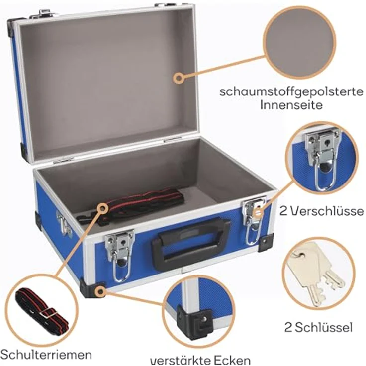 Werkzeugkiste Werkzeugkasten Aluminum Case 32x23x15,5cm blau – Bild 7