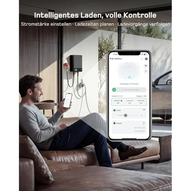 dé 22kW Wallbox mit 7.5 m Kabel, App & RFID Version, dreiphasiges Laden, LCD-Statusanzeige, IP54 – Bild 4