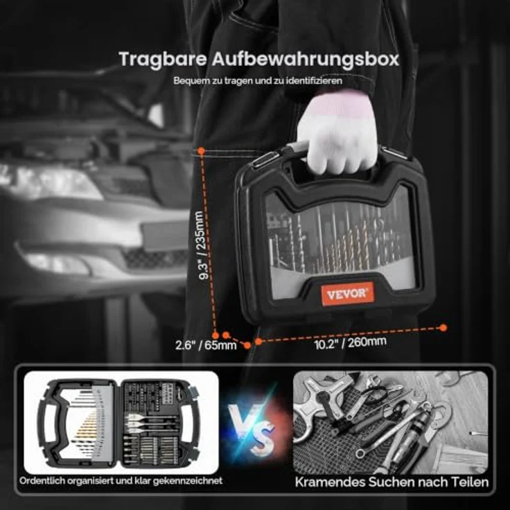 VEVOR 101-teiliges Bohrerset, Bohrer- und Schrauberbit-Set mit Hochwertigen HSS und CR-V Bits, Tragkoffer mit geordneter Aufbewahrung – Bild 5
