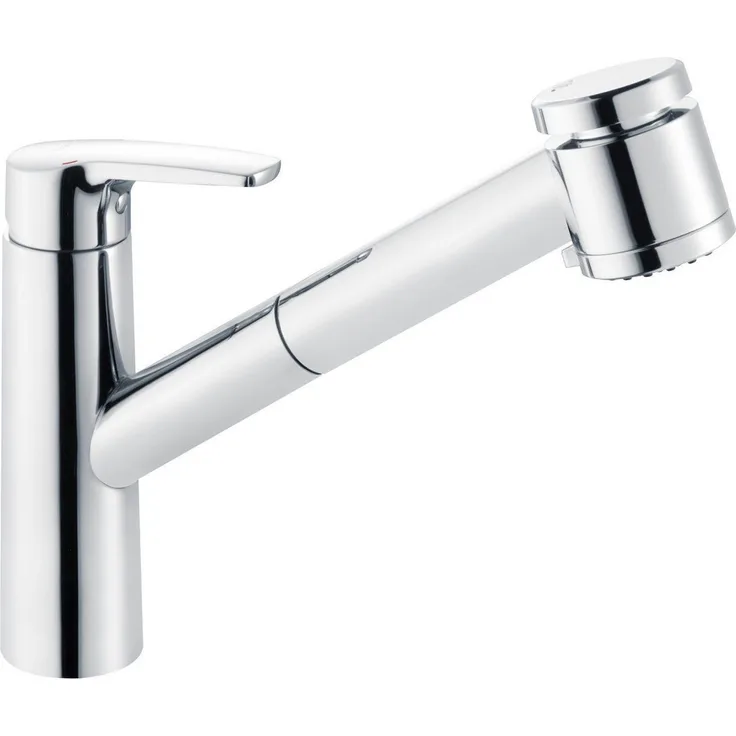heinrichschulte Küchenarmatur omega_2, Spültischarmatur mit herausziehbarer Handbrause und schwenkbarem Auslauf, hochglanzverchromt