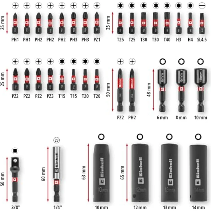Einhell Bit-Set M-CASE 35-tlg., inklusive 24 schlagfester Bits und Sechskantnüsse aus 50BV30 Stahl, für gängige (Impact-)Akkuschrauber und Bohrmaschinen – Bild 10