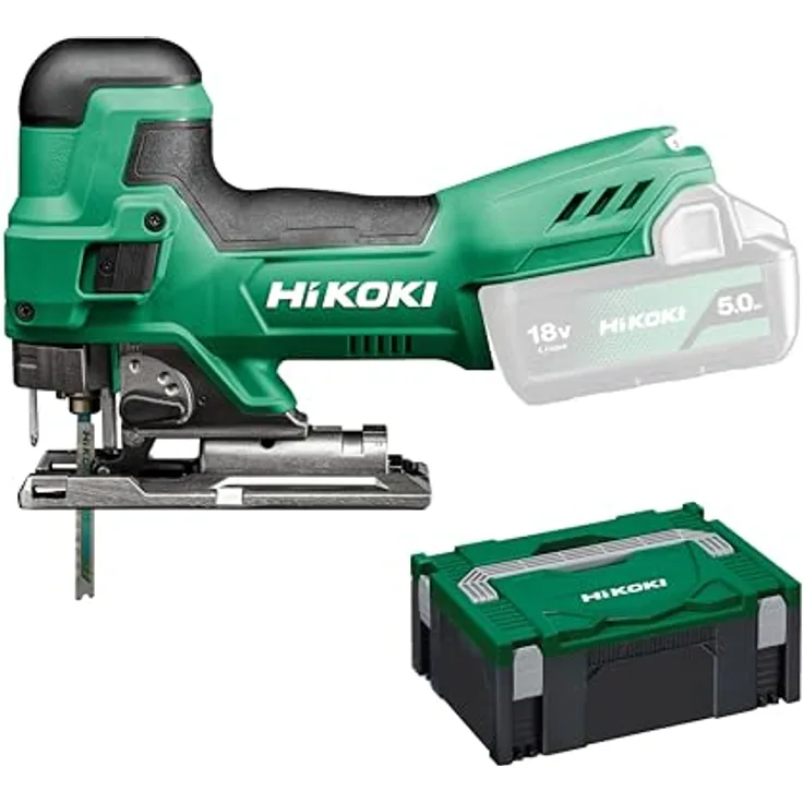 HIKOKI Akku Stichsäge CJ18DB (18V, Sägehub: 26mm, Leerlaufhubzahl: 550-2500 min-1, Gehrungsschnitte R/L: 45 °, Kleinster Schnittradius: 25mm) im HSC Koffer