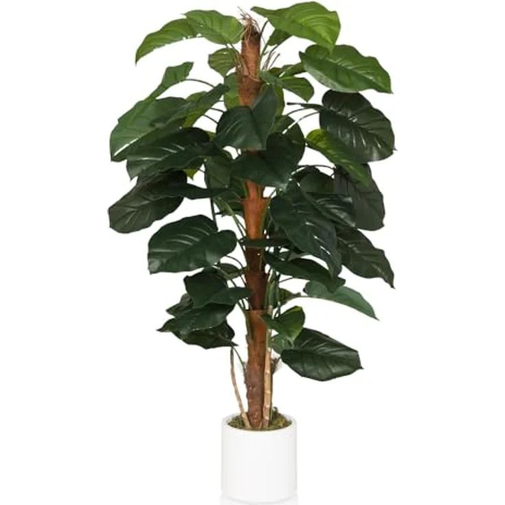 hjh OFFICE Kunstbaum 155cm EPIPREMNUM Künstliche Deko Pflanze im weißen Topf, Kunstpflanze groß, exotische Efeutute für Innen – Bild 1