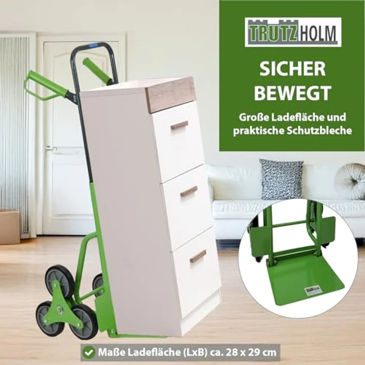 TRUTZHOLM Klappbare Treppensackkarre, höhenverstellbar, große Ladefläche, Stahl, 120 kg Traglast, 113 cm Höhe, pannensichere Vollgummiräder – Bild 5