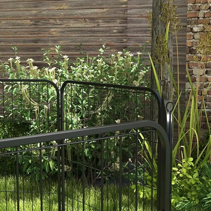 PawHut Welpenauslauf Freigehege Laufstall für Haustier Laufgitter Laufstall Hundegehege individuell gestaltbare Form mit Tür Metall 79 x 79 cm Schwarz – Bild 3