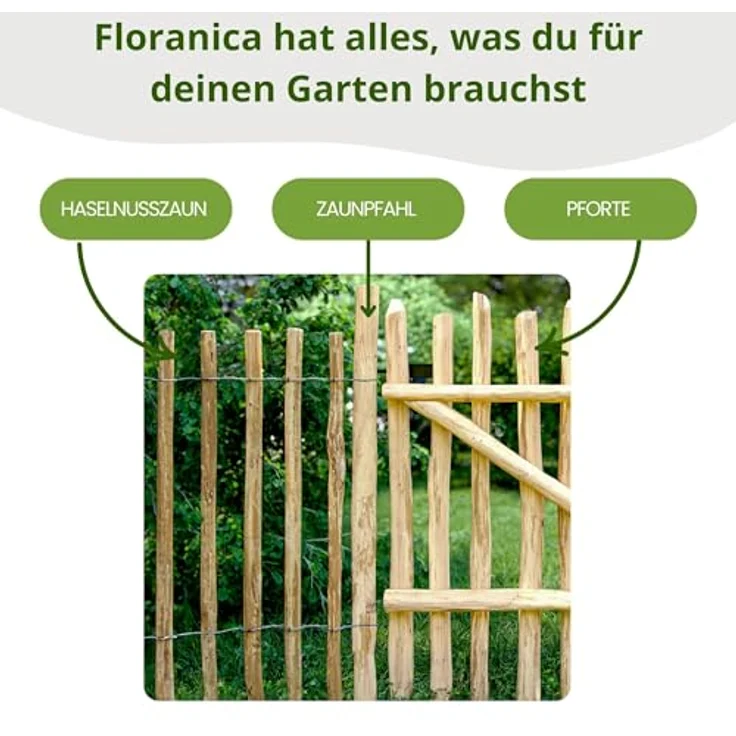 Floranica Zaunpfosten Haselholz, 150 cm angespitzter Gartenpfahl für Staketenzaun und Pflanzenstütze, robust und handgefertigt – Bild 4