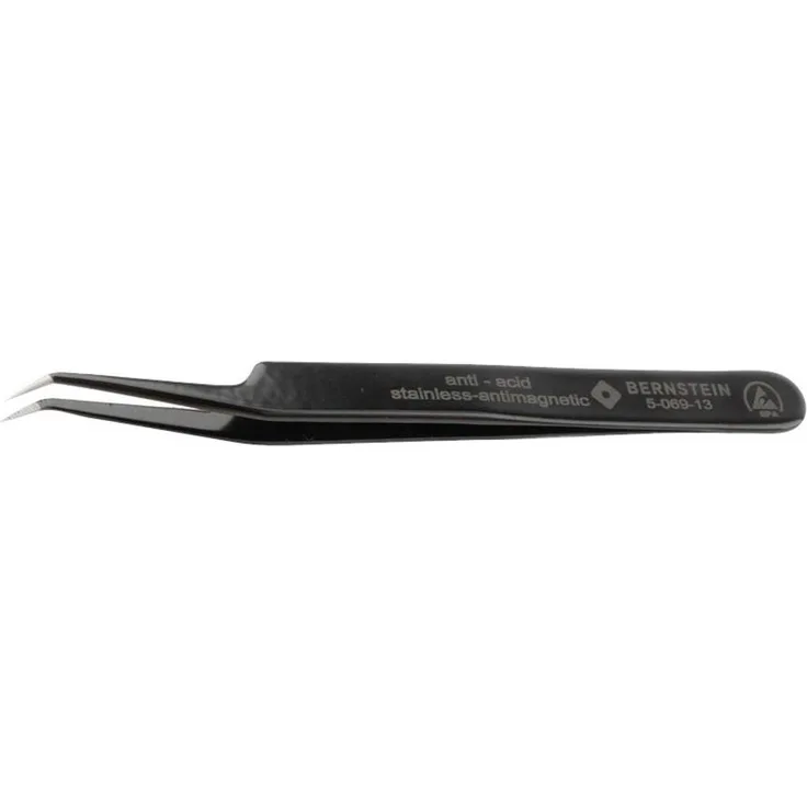 BERNSTEIN Tools for Electronics 5-069-13 ESD Pinzette 5abb-Z, spitz und schmal, gebogen 30°, 115mm, antimagnetisch, rostfrei, säurebeständig, mit ESD-Beschichtung