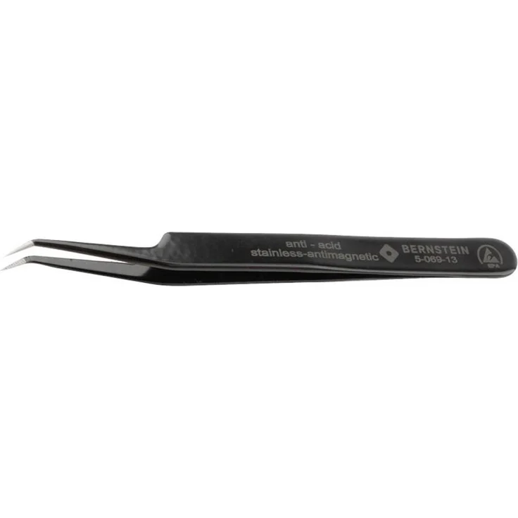 BERNSTEIN Tools for Electronics 5-069-13 ESD Pinzette 5abb-Z, spitz und schmal, gebogen 30°, 115mm, antimagnetisch, rostfrei, säurebeständig, mit ESD-Beschichtung