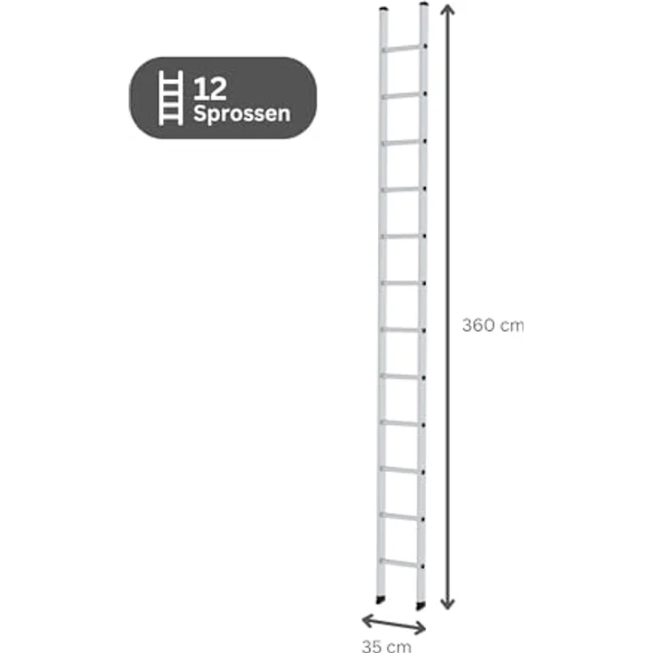 PROREGAL Sprossen-Anlegeleiter 350mm breit ohne Traverse | 12 Sprossen | Trittfest & rutschsicher | Leiter, Teleskopleiter, Bockleiter, Sprossen-Doppelleiter – Bild 2