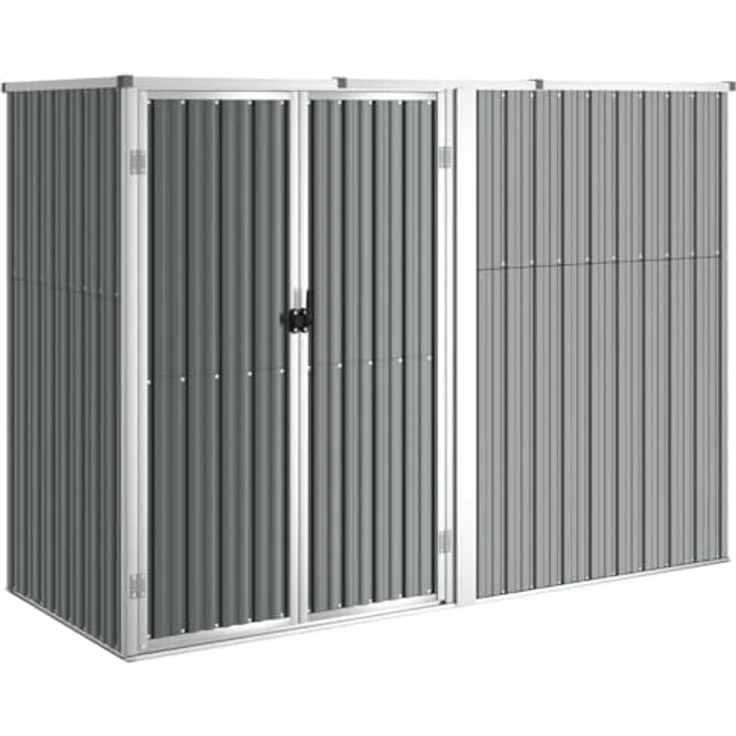 vidaXL Gerätehaus Geräteschuppen Gartenhaus Gartenschuppen Schuppen Lagerschuppen Werkzeugschuppen Grau 225x89x161cm Verzinkter Stahl mit schrägem Dach – Bild 1