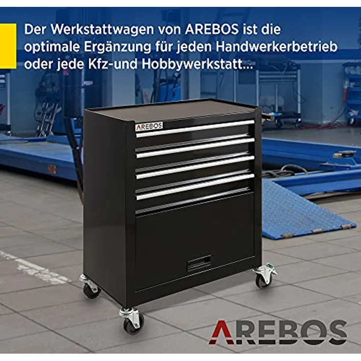 Werkstattwagen Werkzeugwagen Rollwagen Toolbox 4 Schubladen kugelgelagert - Schwarz - Arebos – Bild 2