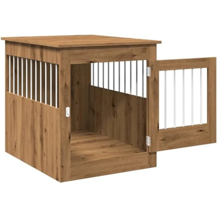 vidaXL Hundekäfig im Möbelstil Artisan-Eiche 64,5x80x71 cm, 2-in-1 Funktion mit belüftetem Design und abschließbarer Tür – Bild 5