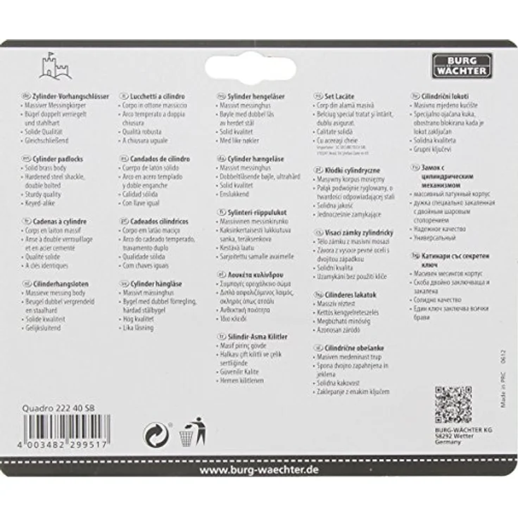 BURG-WÄCHTER Quadro 222 40 GL SB Vorhangschloss-Set, Bügelstärke: 6,0 mm – Bild 6