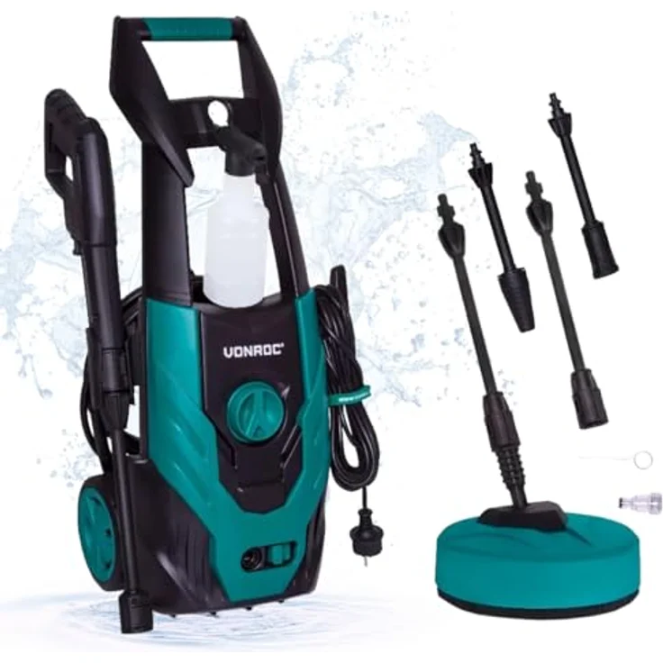 VONROC Hochdruckreiniger Fasadenreiniger 1400 W, max. 110 bar, 390 l/h, inkl. 12-tlg. Zubehör-Kit & Reinigungstank – Bild 1