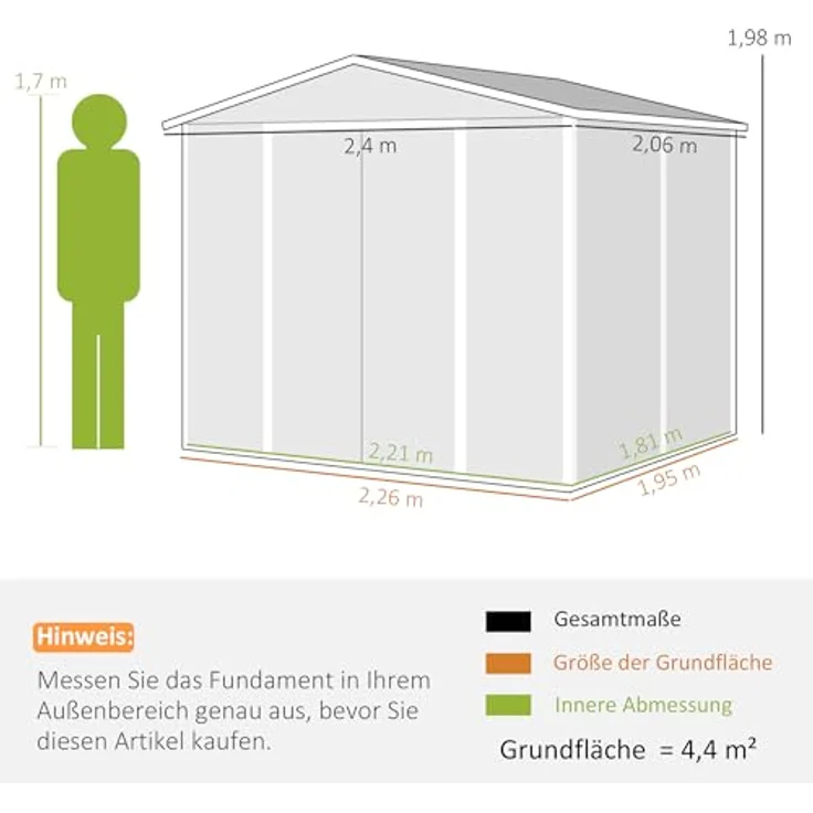 Outsunny Gerätehaus 4,4 m² mit Pultdach, abschließbarer Schiebetür und wetterfestem verzinktem Stahl, dunkelgrau – Bild 10
