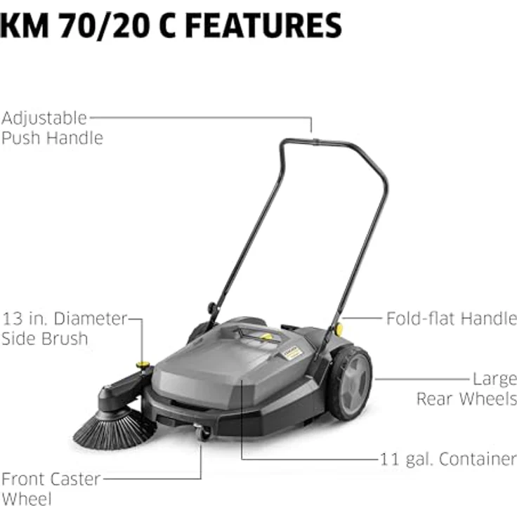 Kärcher Professional Kehrmaschine KM 70/20 C, Arbeitsbreite 480 mm, staubfreie Reinigung mit Filter und Seitenbesen, blau – Bild 3