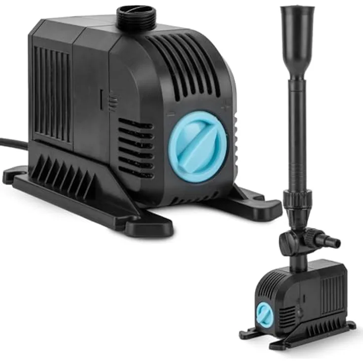 TEICHER Teichpumpe FP-900, 20 W Springbrunnenpumpe mit 900l/h, inkl. 2-4 Aufsätze, Anti-Verstopfungsfilter und verstellbarem Fontänenrohr für Außenbereiche