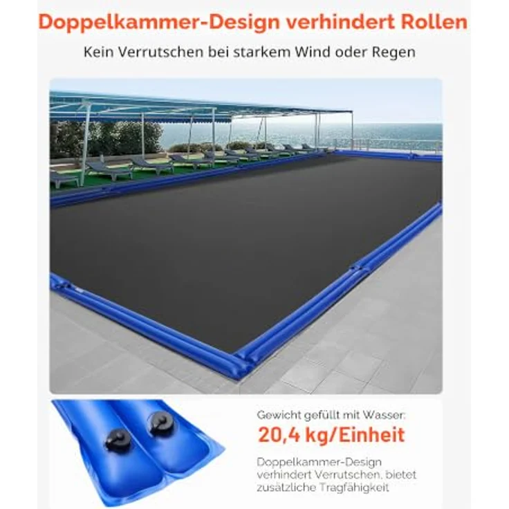VEVOR Pool Beschwerungssack, 12er Set, 238 cm, 0,4 mm dicke PVC-Säcke mit Gewichten und auslaufsicherem Schraubverschluss, blau – Bild 3
