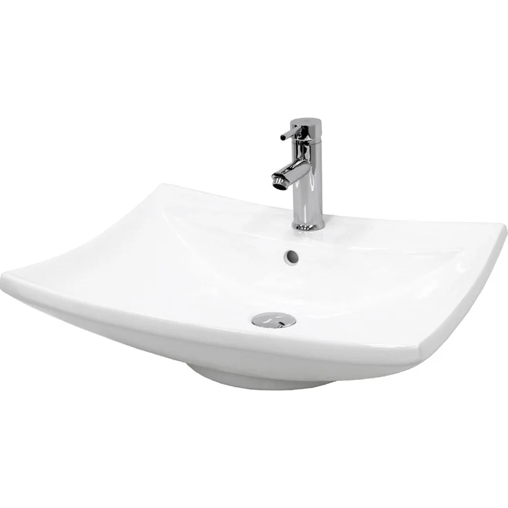 ECD Germany Waschbecken 605x460x165 mm, Keramik Weiß, inklusive Ablaufgarnitur mit Push-Open-Technologie