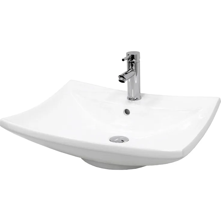 ECD Germany Waschbecken 605x460x165 mm, Keramik Weiß, inklusive Ablaufgarnitur mit Push-Open-Technologie