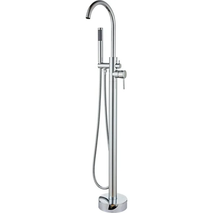 Aloni Duscharmatur CR6057-2, Standarmatur für freistehende Badewannen, chrom, 360° drehbar, inkl. Handbrause, Messing