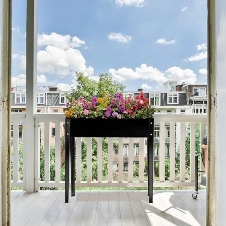 relaxdays Hochbeet aus pulverbeschichtetem Metall, schwarzes Hochbeet mit 56 l Fassungsvermögen, ideal für Balkon und Garten – Bild 3