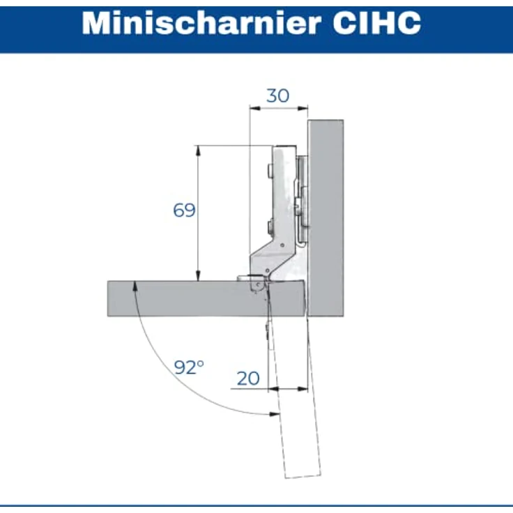 GTV CIHC Minischarnier, Dämpfung, Topfdurchmesser 26 mm, Innenanschlag, Montageplatte H=0, leiser Verschluss, Clip-On-Kette, 80.000 Zyklen zertifiziert – Bild 3