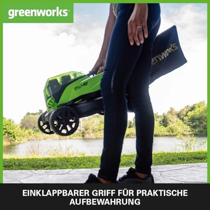 Greenworks Akku-Rasenmäher G24X2LM36 Li-Ion 2x24V 36cm Schnittbreite bis zu 250m² 40L Grasfangkorb 5 mit 2x 2,0 Ah Akku und Ladegerät – Bild 6