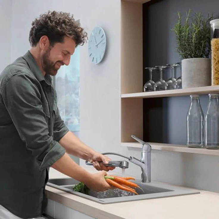 Hansgrohe Focus M42 Einhebel-Küchenmischer 150 1jet mit Ausziehauslauf, Chrom, Schwenkbereich 120°, MagFit Halterung, Quick-Connect Schlauch – Bild 8