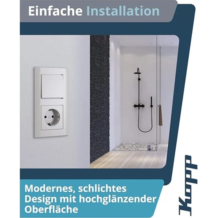 Kopp ATHENIS 2-fach Abdeckrahmen, Rein-Weiß, 5er Set, Kunststoff, eleganter Rahmen für Steckdosen & Schalter, 86 x 157 x 9,5 mm – Bild 5