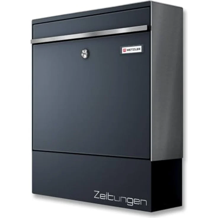Metzler XXL Briefkasten mit Zeitungsfach in Anthrazit RAL 7016 aus massivem Stahl mit austauschbarem Namensschild, Wandmontage, Wandbriefkasten, Postkasten, 390 x 343 x 116 mm - BK212, Metzler - Wandbriefkasten aus Stahl in Anthrazit mit Zeitungsfach – Bild 2