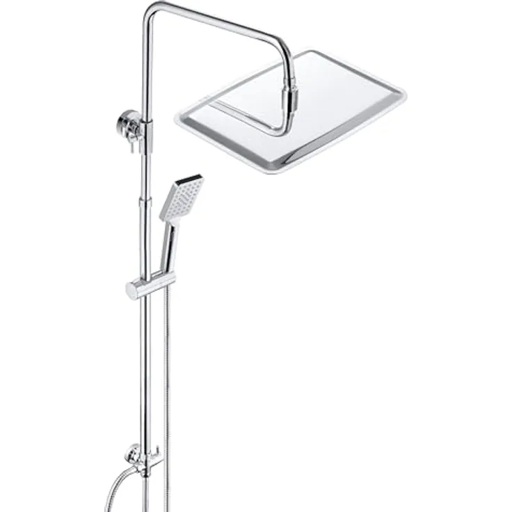 JOHO Edelstahl Duschset ohne Armatur, Regendusche Duschsystem mit höhenverstellbarer Duschstange und XXL Kopfbrause 35x25cm, chrom