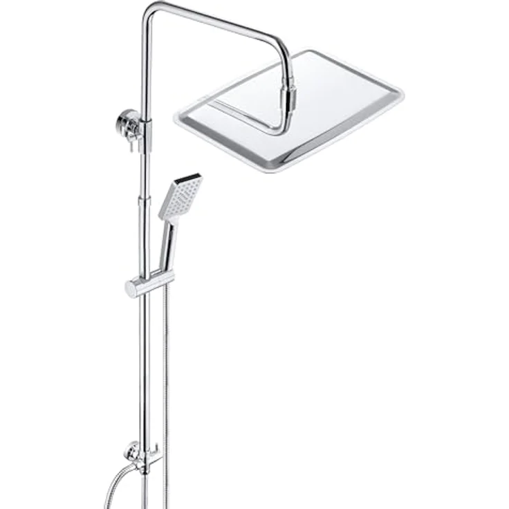 JOHO Edelstahl Duschset ohne Armatur, Regendusche Duschsystem mit höhenverstellbarer Duschstange und XXL Kopfbrause 35x25cm, chrom – Bild 1