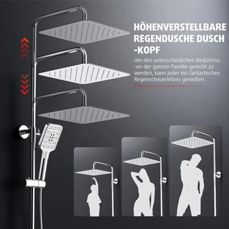 Rainsworth Duschsystem 3 Funktionen, Höhe 126 cm, Set, eckig Regenduschset mit Kopfbrause 20x20cm für Badezimmer, Chrom - Preisvergleich – Bild 6