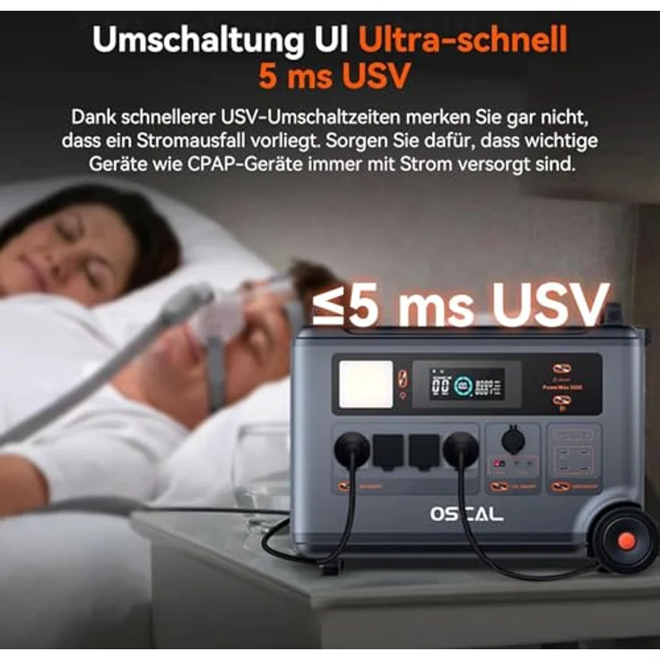 TerraVolt OSCAL PowerMax 3600SE, Tragbare Powerstation mit 3600Wh LiFePO4 Akku, 3600W / 7200W Peak, 14 Ausgänge, App-Steuerung, 0–80% in 1 Std, USV für Camping und Notfälle – Bild 4