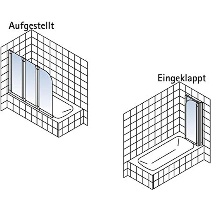 Schulte Badewannenaufsatz 3-teilig, 125 cm x 140 cm, Echtglas Klar hell, komplett einfaltbar, inkl. Montagematerial – Bild 6