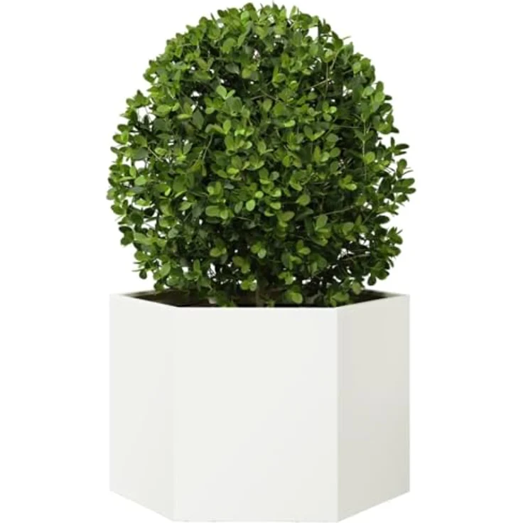 vidaXL Pflanzkübel Weiß Sechseckig 69x60x45 Stahl - Wetterbeständig, Viel Platz, Erhöhtes Design, Offener Boden – Bild 3