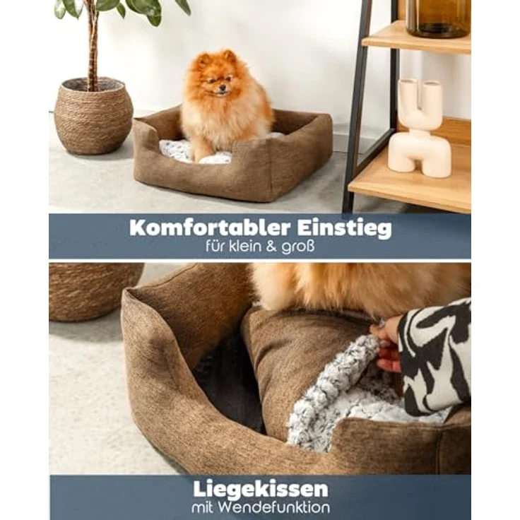 lionto Tierkissen Hundebett mit Wendekissen & meliertem Stoff, braun, 60 cm x 50 cm – Bild 3